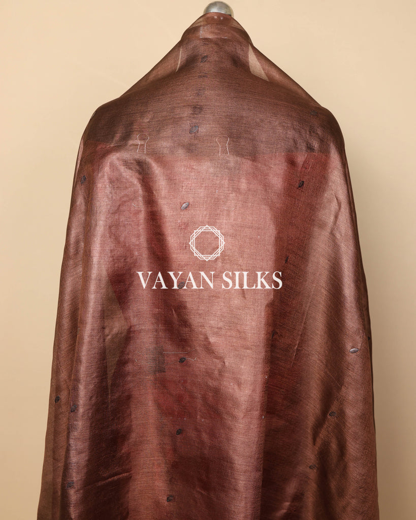 Dark Brown Red Woven Pure Tussar Silk Unstitched Suit Set