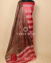 Load image into Gallery viewer, Dark Brown Red Woven Pure Tussar Silk Unstitched Suit Set