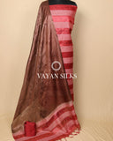 Dark Brown Red Woven Pure Tussar Silk Unstitched Suit Set