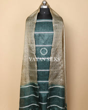 Load image into Gallery viewer, Teal Green Dark Beige  Pure Tussar Silk Unstitched Suit Set