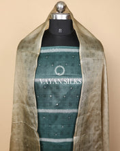 Load image into Gallery viewer, Teal Green Dark Beige  Pure Tussar Silk Unstitched Suit Set
