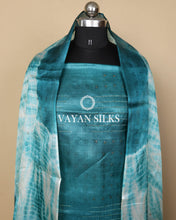 Load image into Gallery viewer, Teal Blue White Woven Pure Tussar Silk Unstitched Suit Set