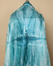 Load image into Gallery viewer, Teal Blue White Woven Pure Tussar Silk Unstitched Suit Set