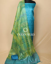 Load image into Gallery viewer, Green Blue Woven Pure Tussar Silk Unstitched Suit Set