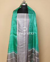 Load image into Gallery viewer, Green Grey Woven  Pure Tussar Silk Unstitched Suit Set