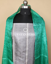Load image into Gallery viewer, Green Grey Woven  Pure Tussar Silk Unstitched Suit Set