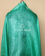 Load image into Gallery viewer, Green Grey Woven  Pure Tussar Silk Unstitched Suit Set
