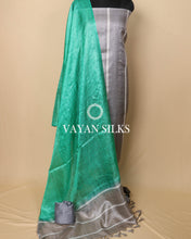 Load image into Gallery viewer, Green Grey Woven  Pure Tussar Silk Unstitched Suit Set