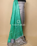 Green Grey Woven  Pure Tussar Silk Unstitched Suit Set