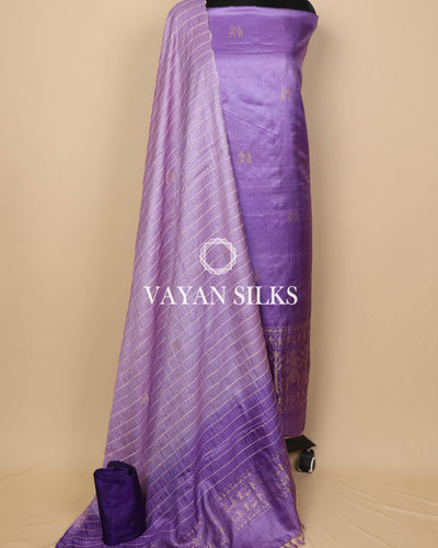 Lavender Purple Woven Pure Tussar Silk Unstitched Suit Set