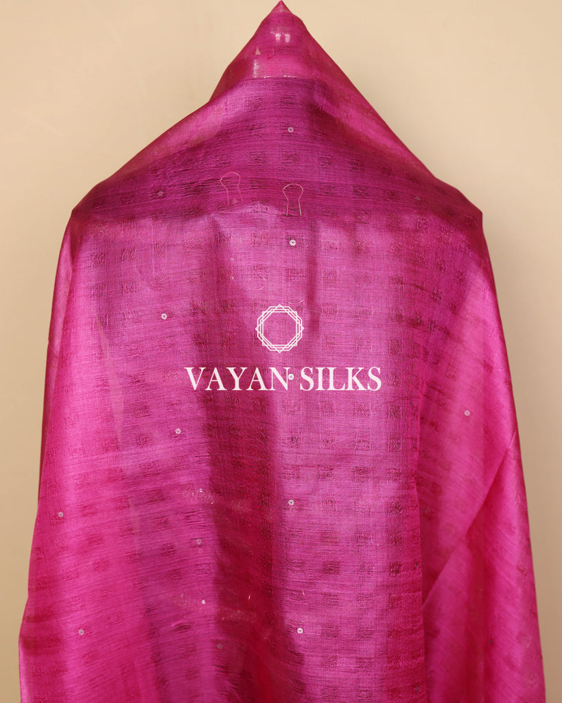 Pink Brown Woven  Pure Tussar Silk Unstitched Suit Set
