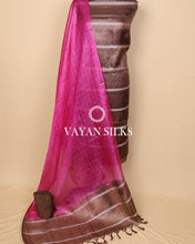 Load image into Gallery viewer, Pink Brown Woven  Pure Tussar Silk Unstitched Suit Set