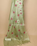 Light Olive Green Embroidered Pure Tussar Silk Unstitched Suit Set