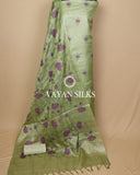 Olive Green Embroidered Pure Tussar Silk Unstitched Suit Set