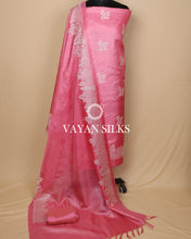 Load image into Gallery viewer, Pink Embroidered Pure Tussar Silk Unstitched Suit Set
