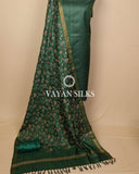 Dark Green Embroidered Pure Tussar Silk Unstitched Suit Set