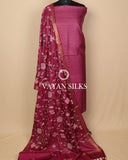 Dark Pink Embroidered Pure Tussar Silk Unstitched Suit Set