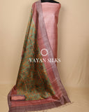 Dusty Peach Printed Pure Tussar Silk Unstitched Suit Set