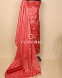 Rust Red Batik Hand Painted Pure Tussar Silk Unstitched Suit Set