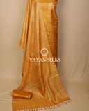 Yellow Batik Hand Painted Pure Tussar Silk Unstitched Suit Set