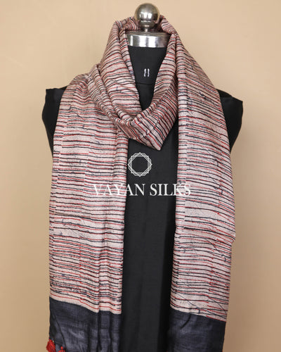 Grey Multicolor Tussar Silk Printed Stole