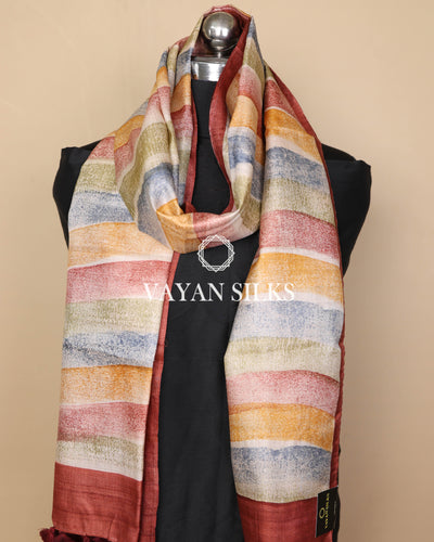 Maroon Multicolor Tussar Silk Printed Stole