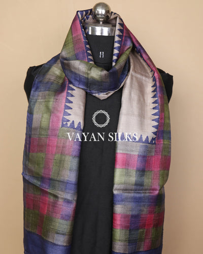 Blue Multicolor Tussar Silk Printed Stole