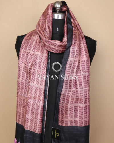 Peach Multicolor Tussar Silk Printed Stole