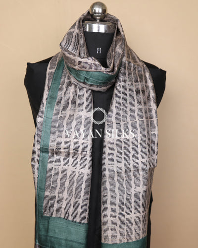 Green Multicolor Tussar Silk Printed Stole