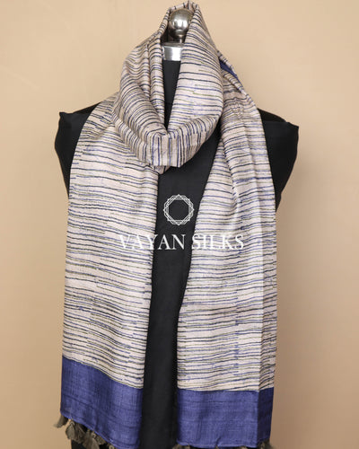 Blue Multicolor Tussar Silk Printed Stole