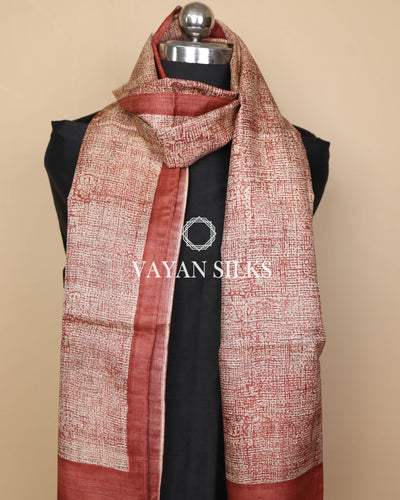 Brown Multicolor Tussar Silk Printed Stole