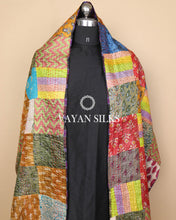 Load image into Gallery viewer, Handcrafted Multicolor Kantha Patchwork Tussar Silk  Stole