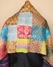 Load image into Gallery viewer, Handcrafted Multicolor Kantha Patchwork Tussar Silk  Stole
