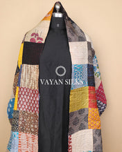 Load image into Gallery viewer, Handcrafted Multicolor Kantha Patchwork Tussar Silk  Stole