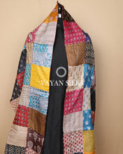 Load image into Gallery viewer, Handcrafted Multicolor Kantha Patchwork Tussar Silk  Stole