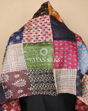 Load image into Gallery viewer, Handcrafted Multicolor Kantha Patchwork Tussar Silk  Stole
