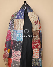 Load image into Gallery viewer, Handcrafted Multicolor Kantha Patchwork Tussar Silk  Stole