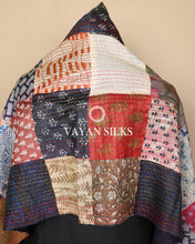 Load image into Gallery viewer, Handcrafted Multicolor Kantha Patchwork Tussar Silk  Stole