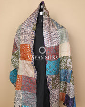 Load image into Gallery viewer, Handcrafted Multicolor Kantha Patchwork Tussar Silk  Stole