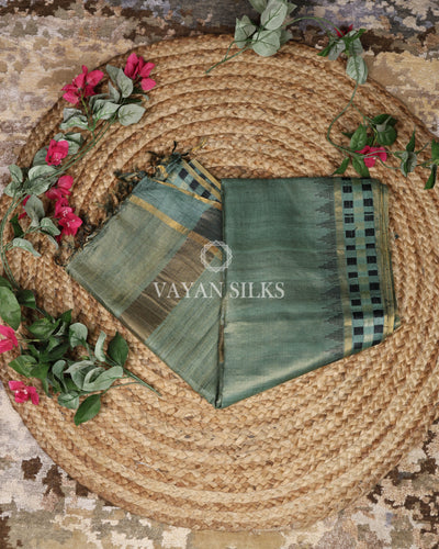Teal Green Woven Pure Tussar Silk Saree