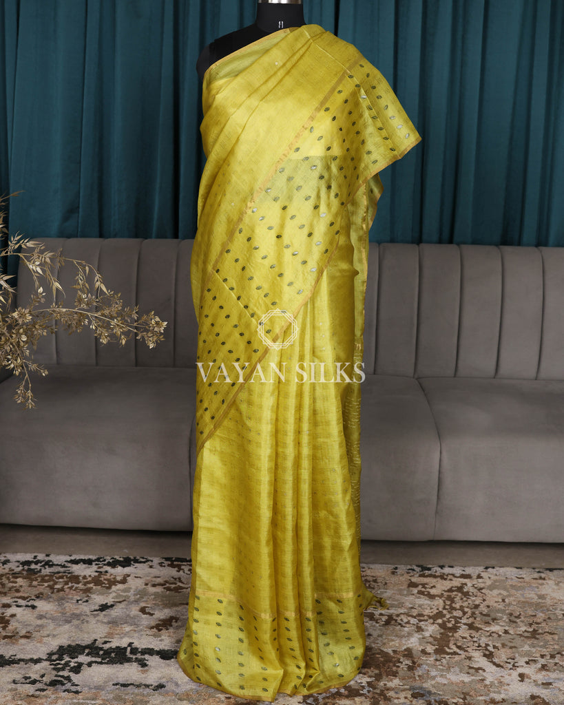 Yellow Color Woven Pure Tussar Silk Saree