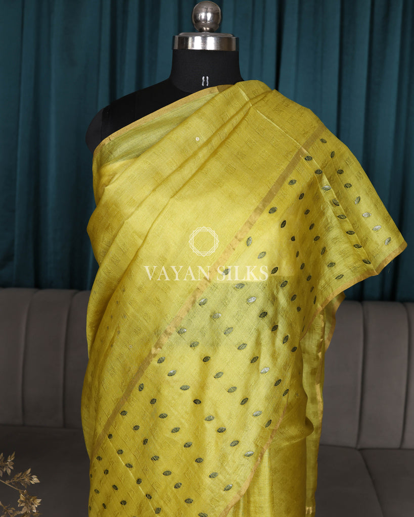 Yellow Color Woven Pure Tussar Silk Saree