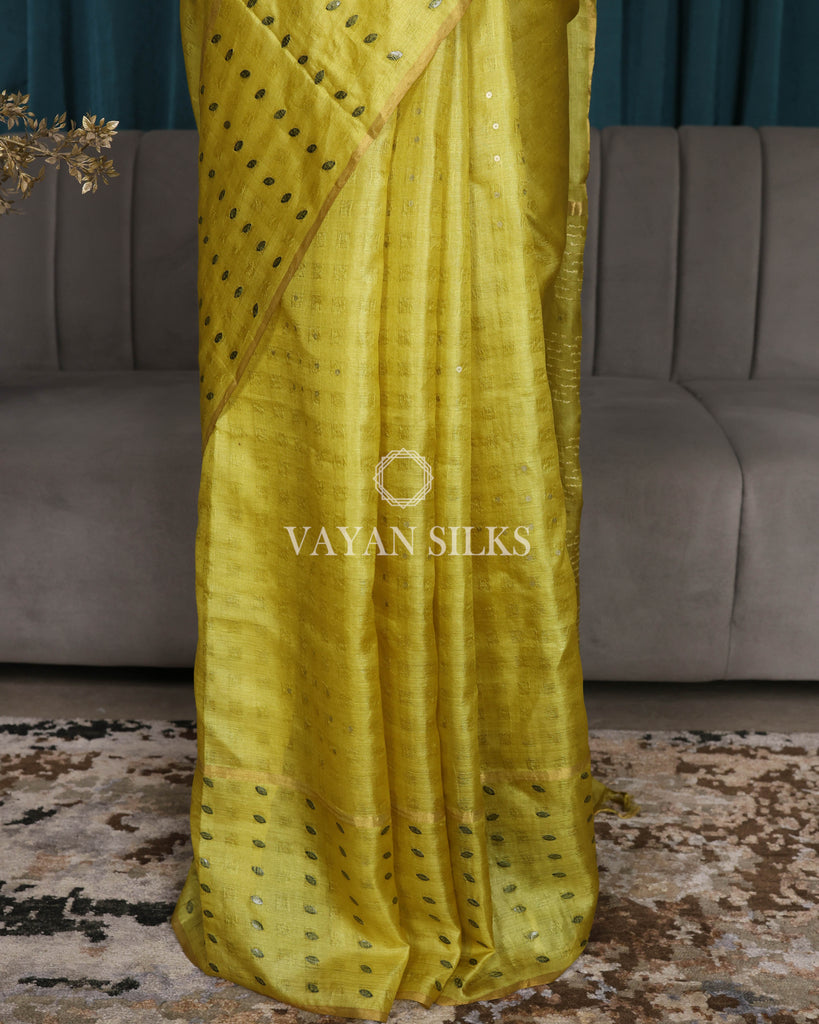 Yellow Color Woven Pure Tussar Silk Saree