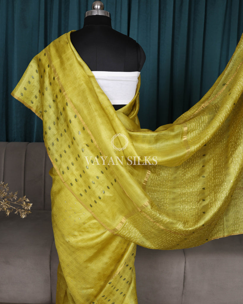 Yellow Color Woven Pure Tussar Silk Saree