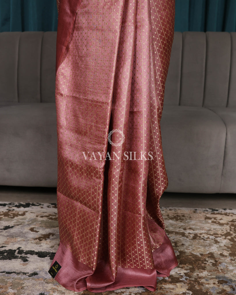 Dark Pink Color Woven Pure Tussar Silk Saree