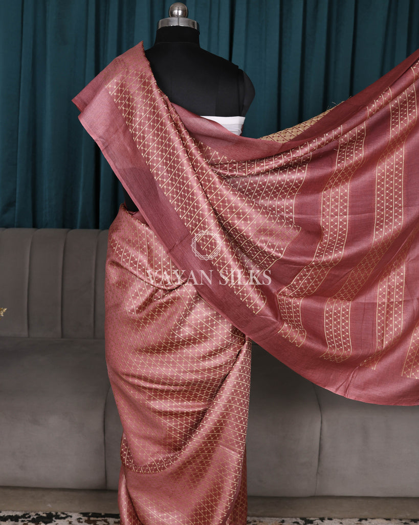 Dark Pink Color Woven Pure Tussar Silk Saree