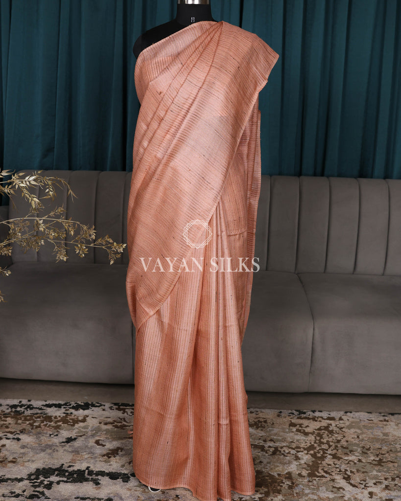 Peach Woven Pure Tussar Silk Saree