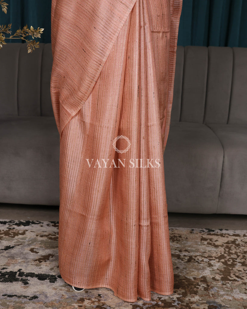 Peach Woven Pure Tussar Silk Saree