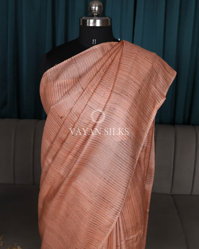 Peach Woven Pure Tussar Silk Saree