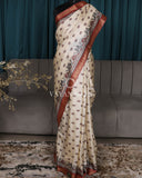 Off White Printed Pure Tussar Silk Saree